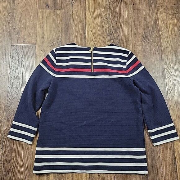 Talbots Sweater Womens Medium Striped 3/4 Sleeve Back Zip Casual Ribbed - Picture 6 of 8